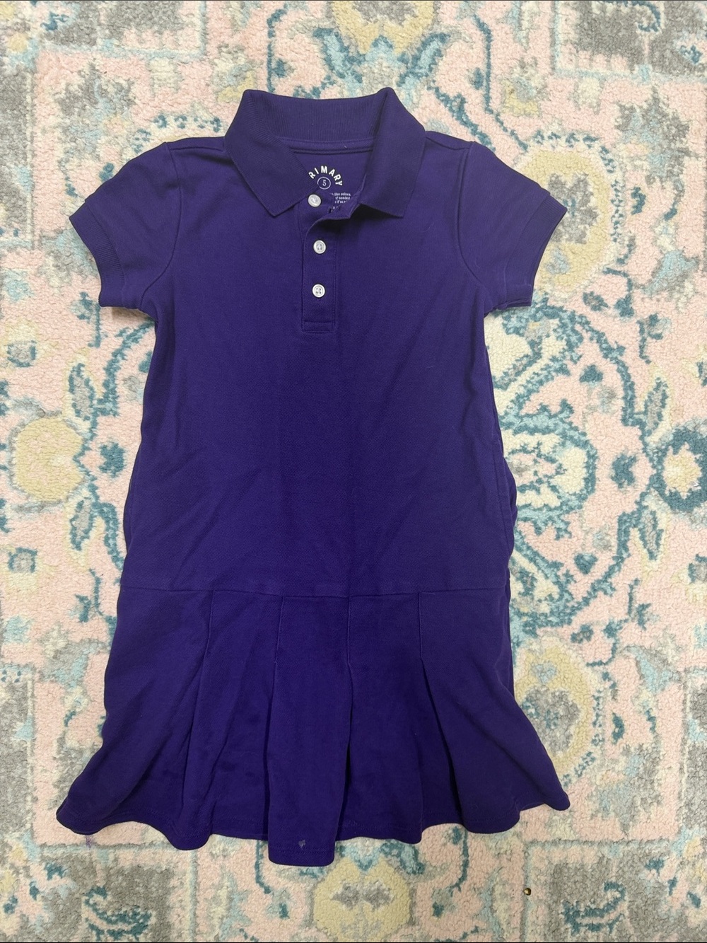 Primary Girls Purple Polo Dress with Pleated Hem